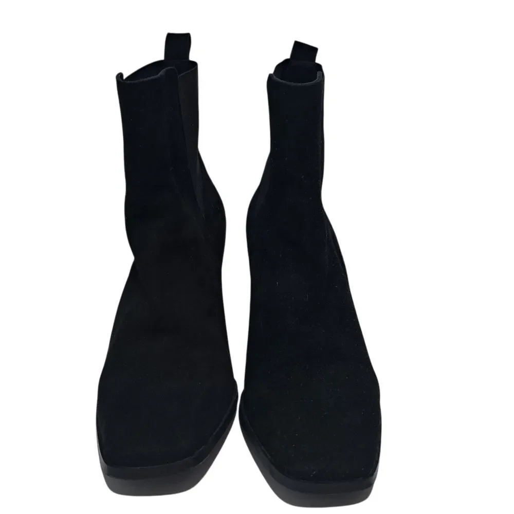 Antonio De Falia Slip On Leather Suede Goth Ankle Boots Block Heel Siz 8 Black